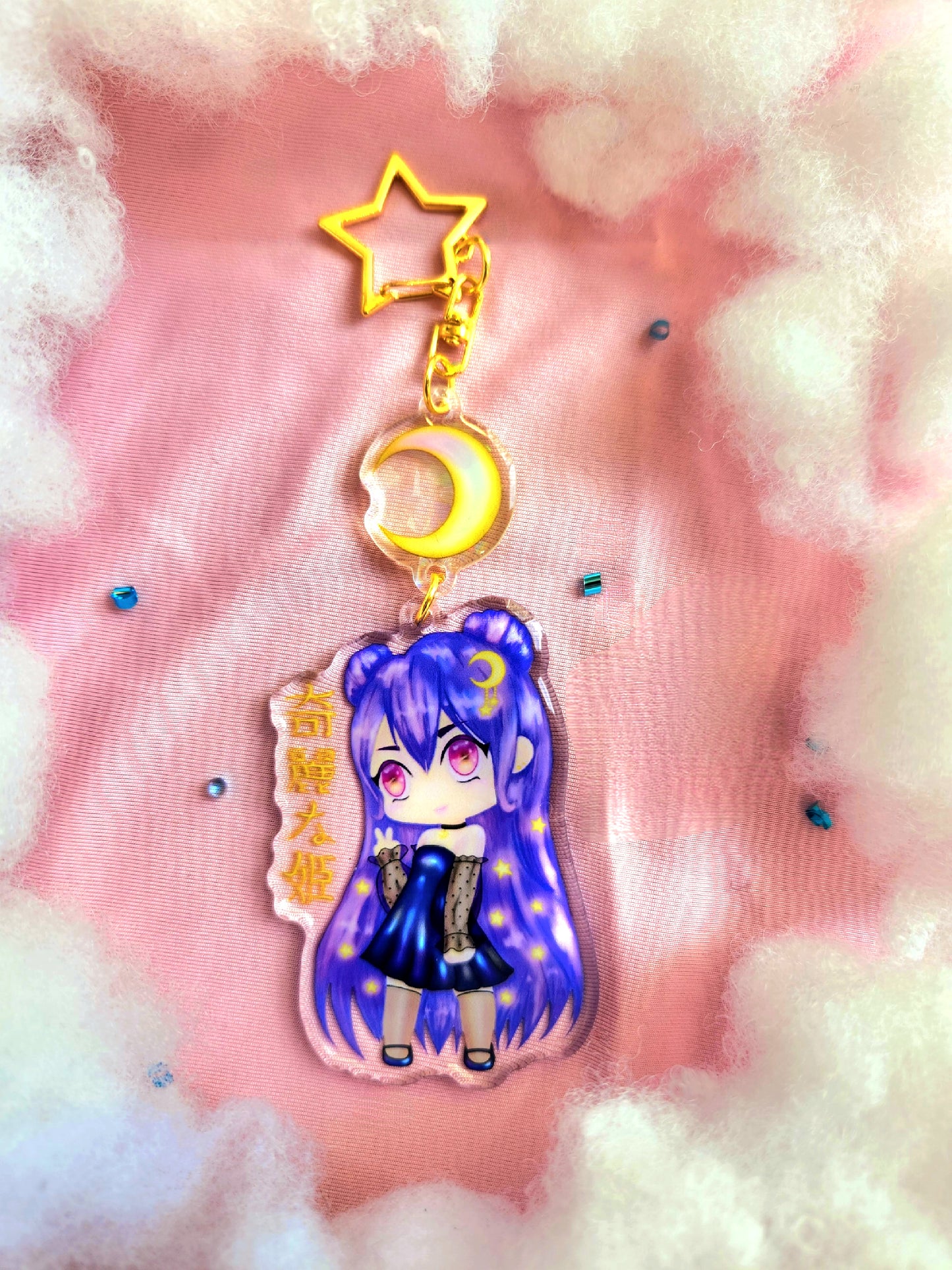 Purple Chibi Acrylic Charm with Star Keyring